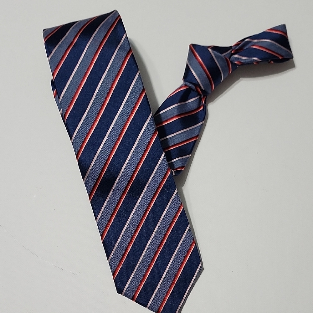 Alfani Silk Tie Blue and Red Diagonal Stripes
